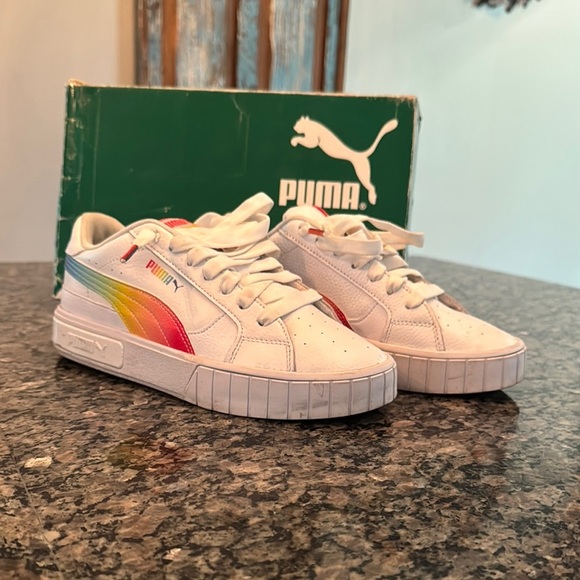 Puma call star rainbow White and Rainbow Sneakers with Platform Sole EUC 8.5 - Picture 1 of 14